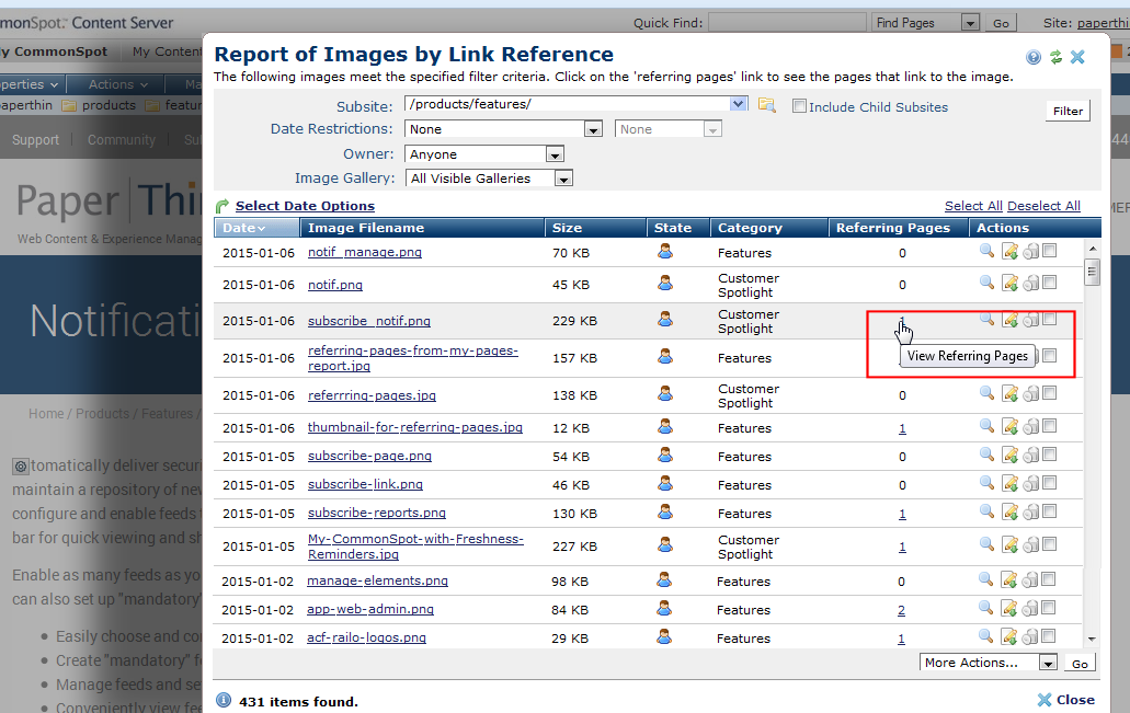 Report of Images by Link Reference