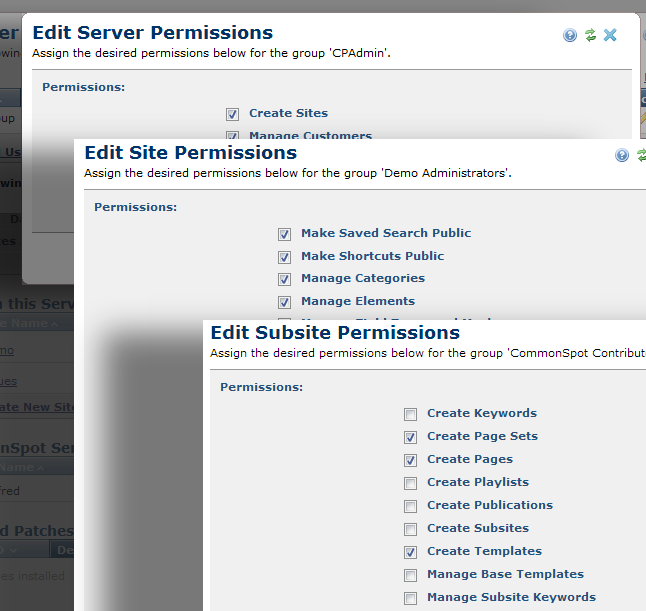 Server, site, and subsite permissions
