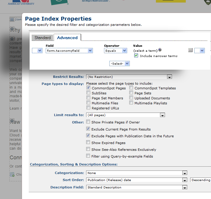 Page Index Options