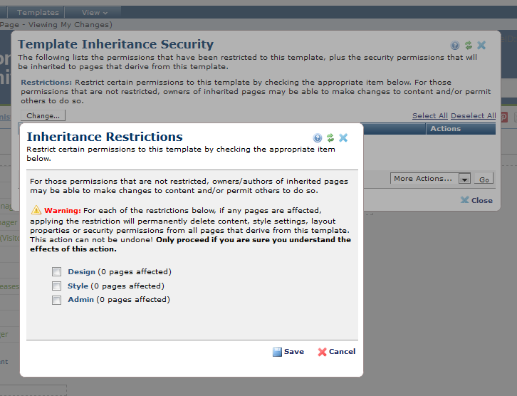 Template Inheritance Security Dialog