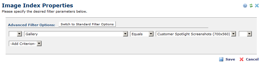 Image Index Properties - Advanced Filter Criteria