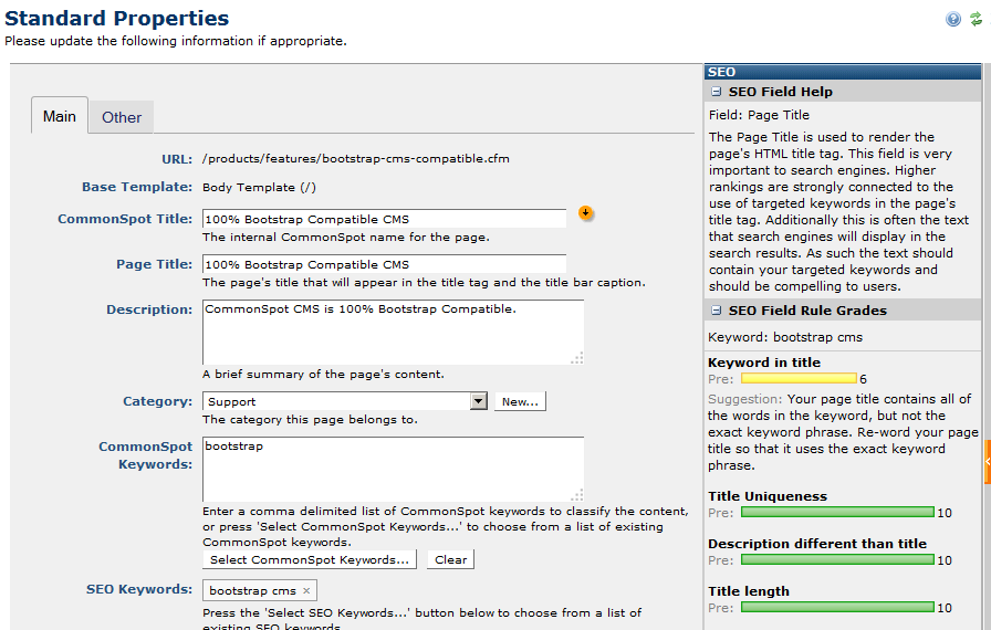 SEO Page Grade Rules