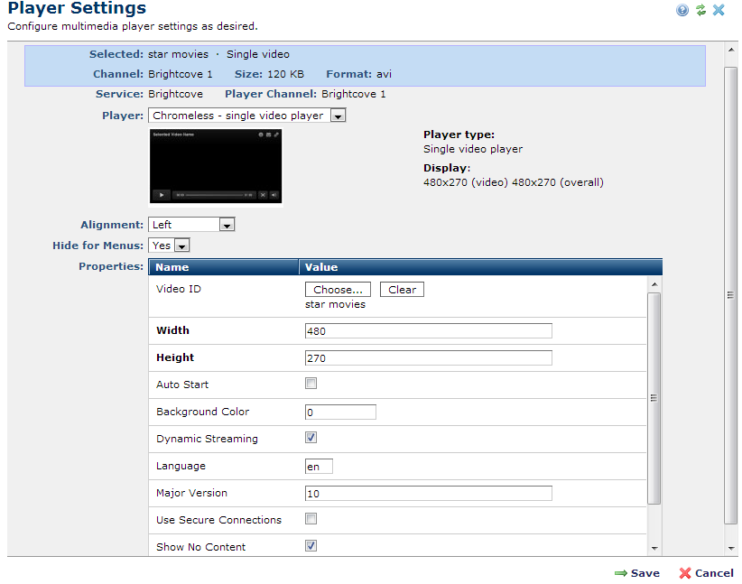 Brightcove Player Settings