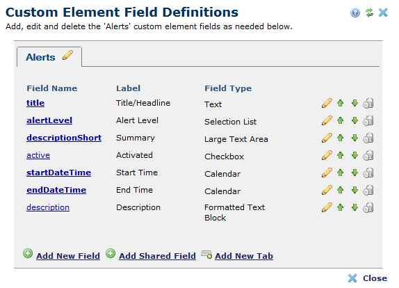 Custom Element Field Definitions