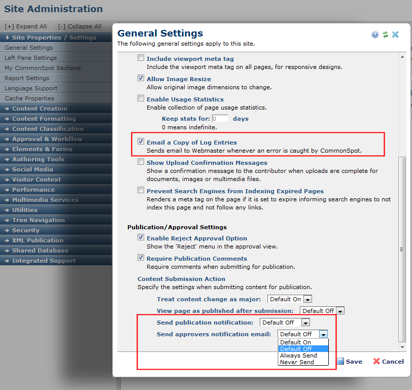 Site General Settings - Email