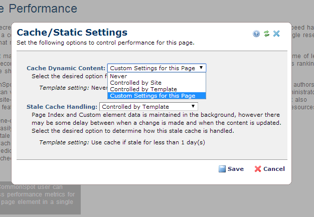 Stale Cache Settings - Page