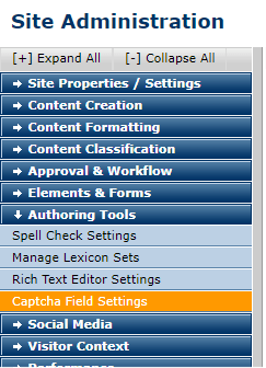 Captcha Field Settings menu